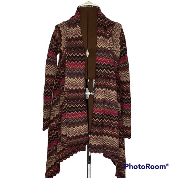 Kinross Cashmere Chevron Knit Waterfall Cardigan - Picture 1 of 6